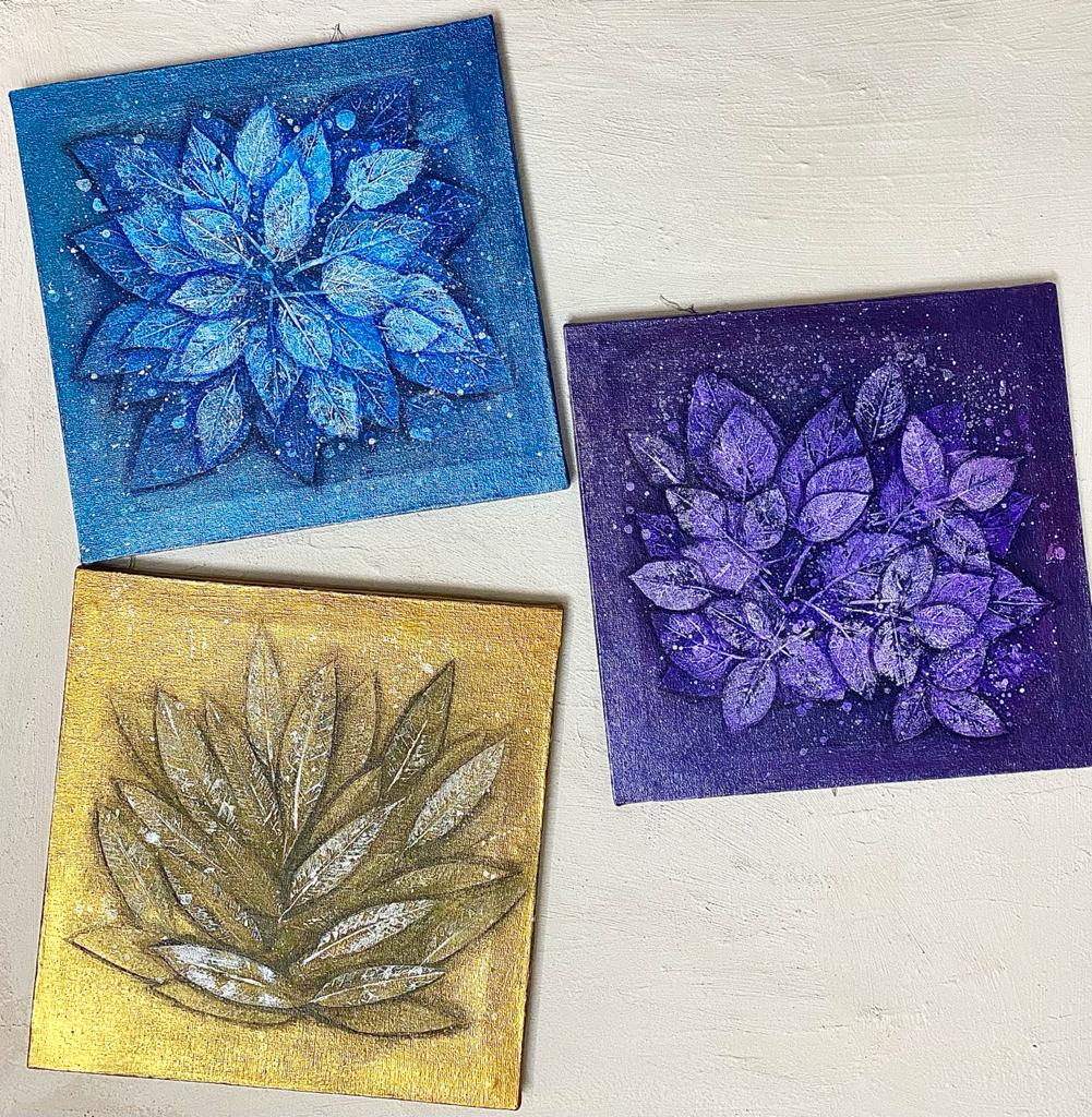 Tranquil Blues (Acrylic Leaf Printing on Canvas)