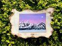 Oil Pastel Drawing on Burnt Paper: Hues of Violet Sky and Mountainous Landscape
