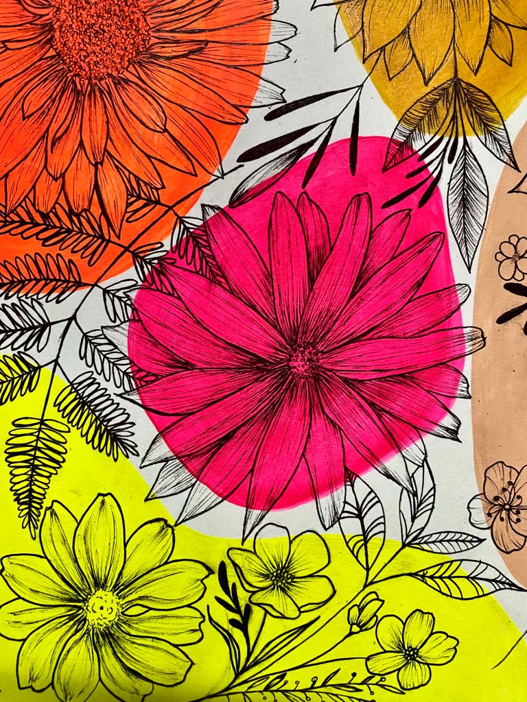 Mixed Media Boho Floral Art on Paper