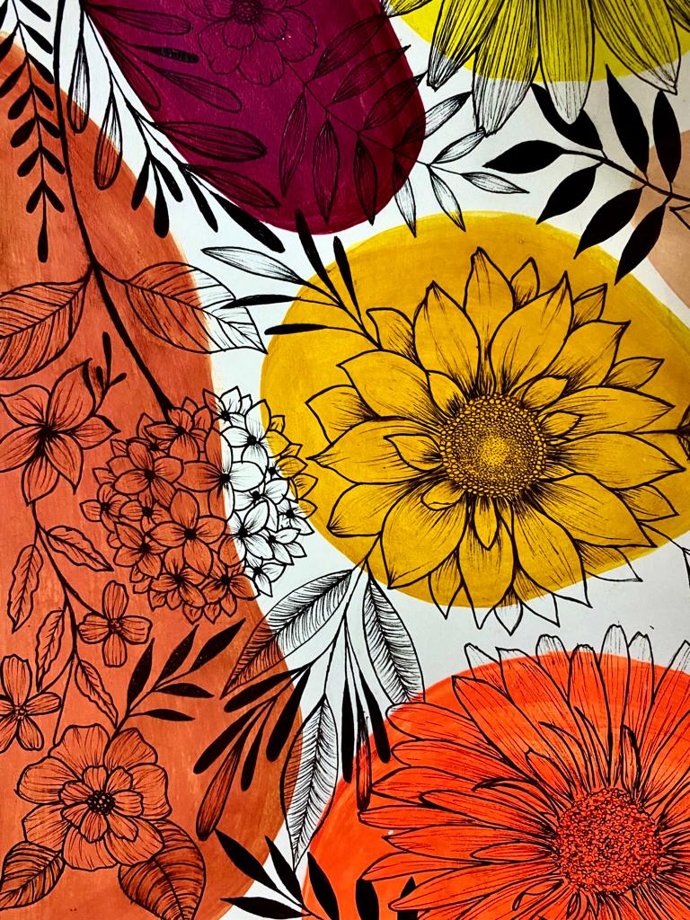 Mixed Media Boho Floral Art on Paper