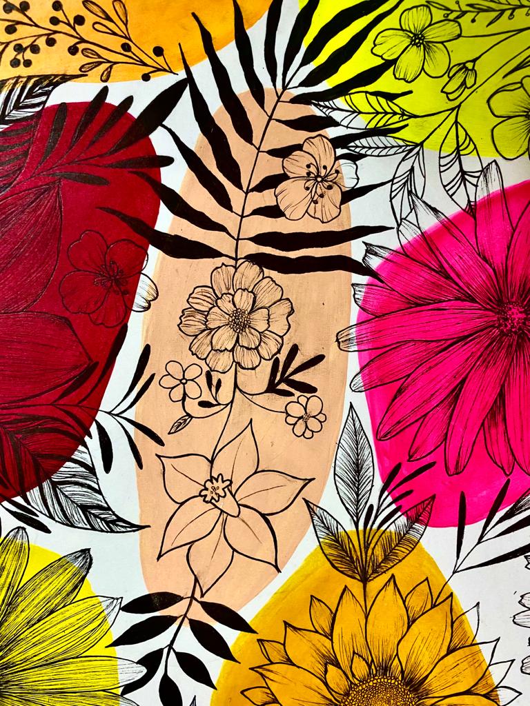 Mixed Media Boho Floral Art on Paper