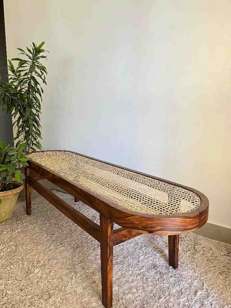 Round Sheesham Bench with Handwoven cane IMG # 1