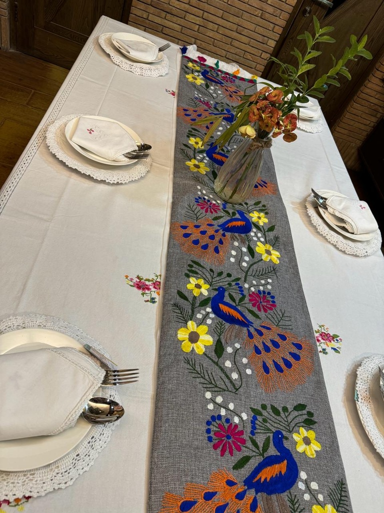 Embroidered Table Runner (Grey)