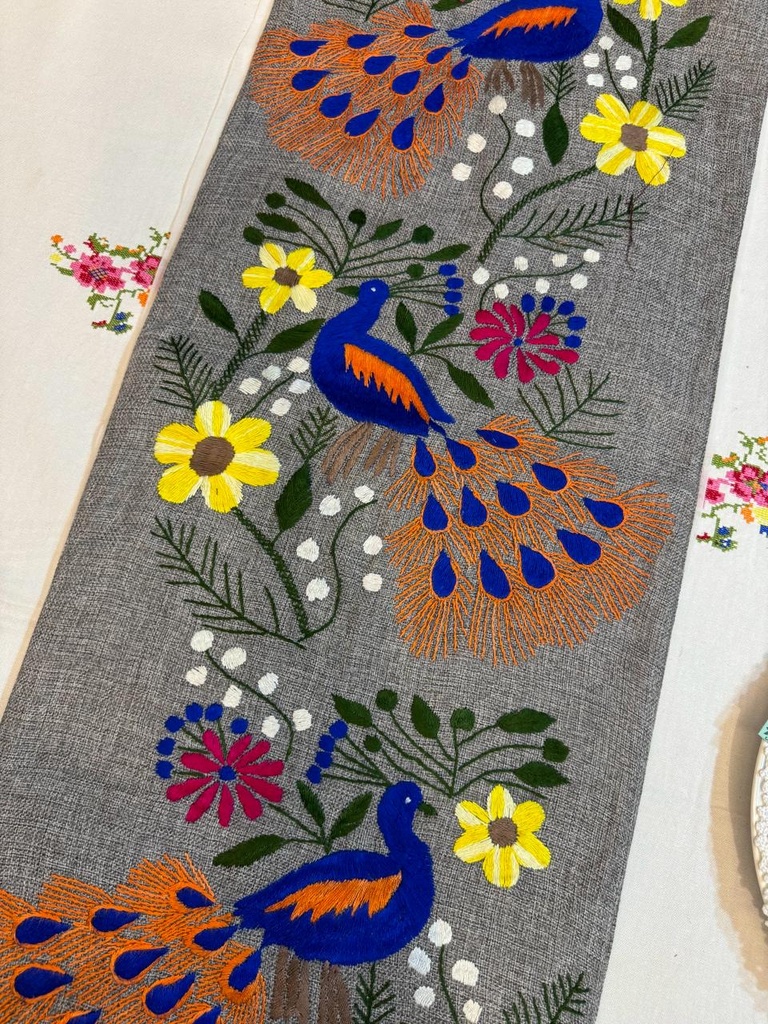 Embroidered Table Runner (Grey)