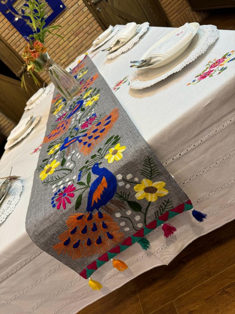 Embroidered Table Runner (Grey)