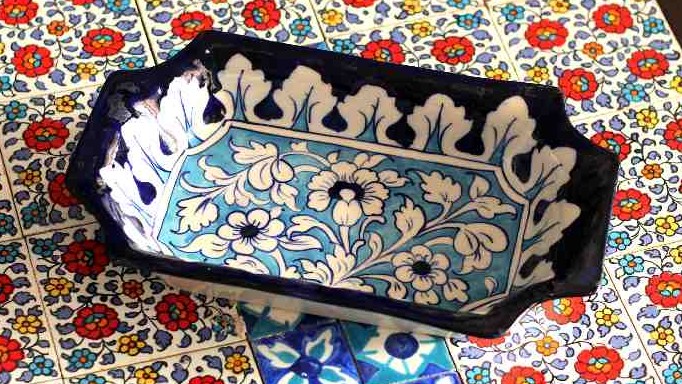 Blue Pottery Flower Dish IMG # 2