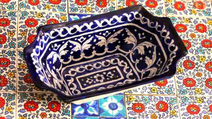 Blue Pottery Fruit Dish IMG # 1