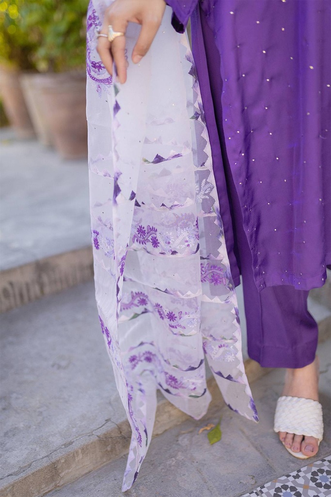 Extra image for Lilac Applique Organza Dupatta