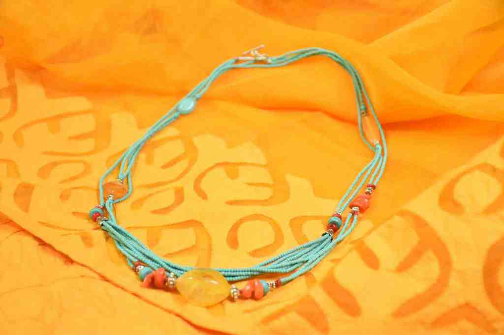 Turquoise and Amber Mala IMG # 2
