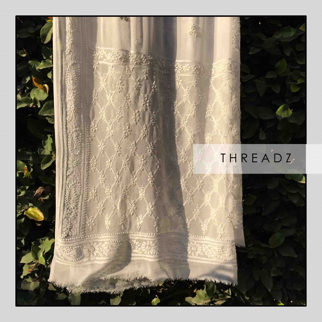 Hand-Embroidered Dupatta with Chikankari IMG # 1