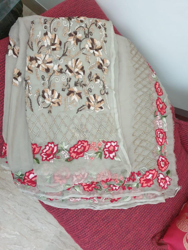 Hand Embrioded pure Chiffon suit IMG # 1
