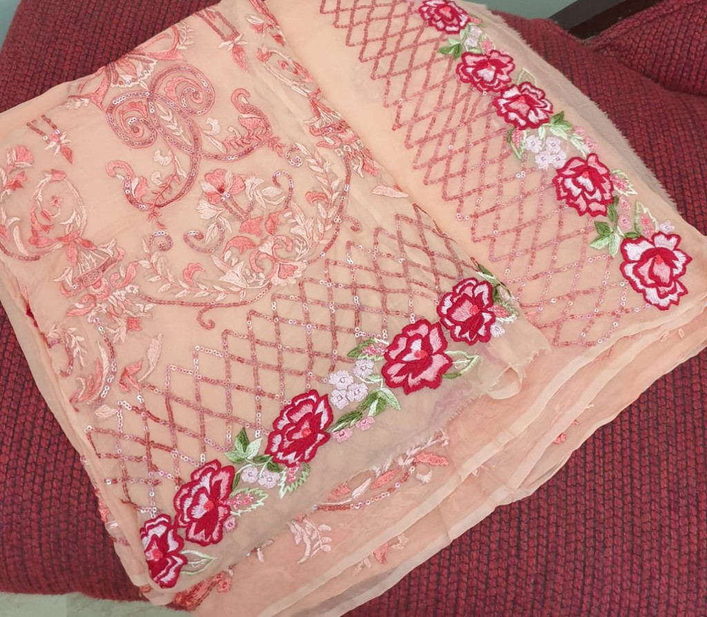 Hand Embrioded pure Chiffon suit IMG # 1