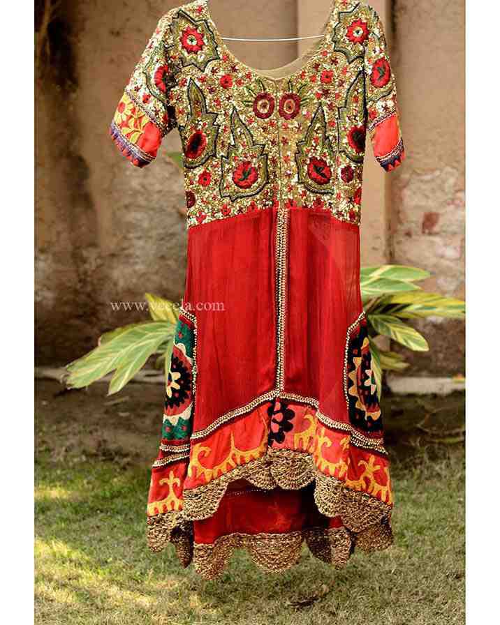 Embroidered red shirt with moti work - Duplicate IMG # 1