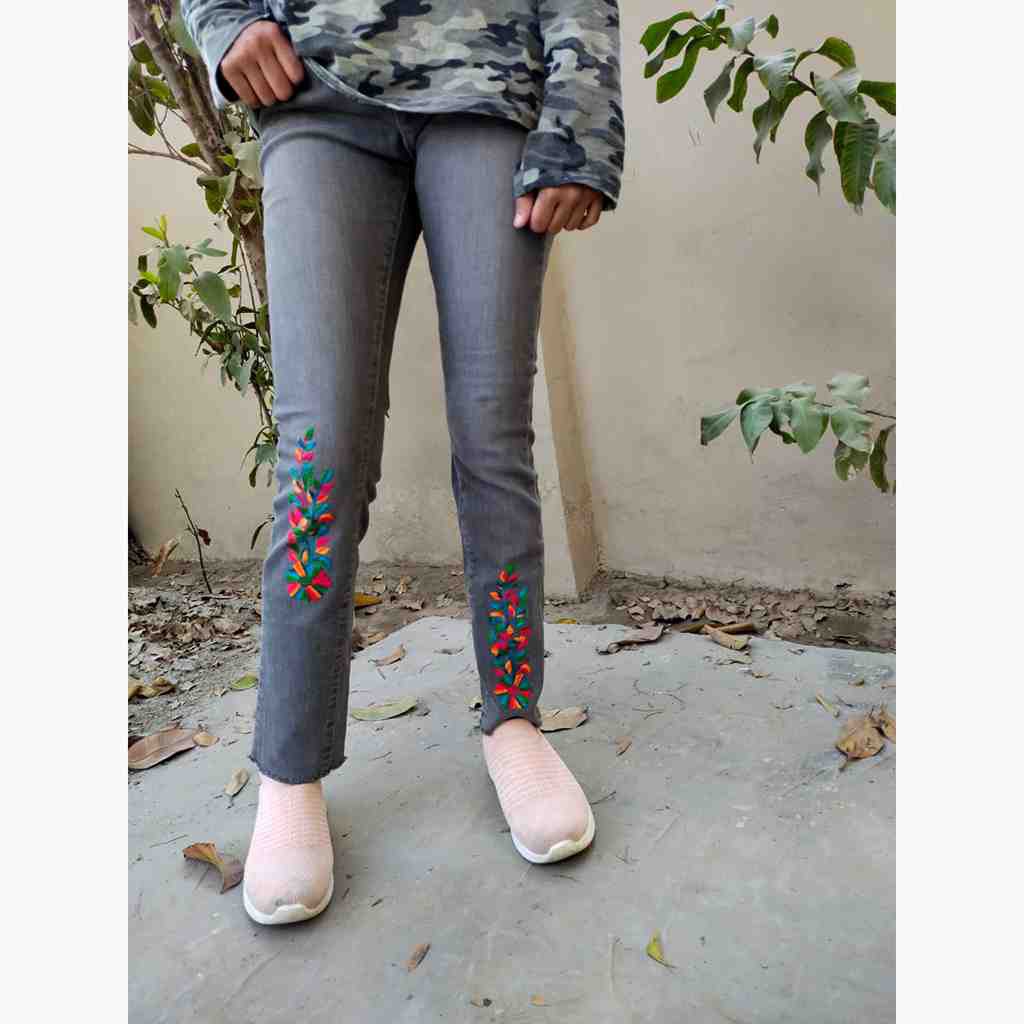 Denim Jeans with Beautiful Hand Embroidery   - Duplicate IMG # 1