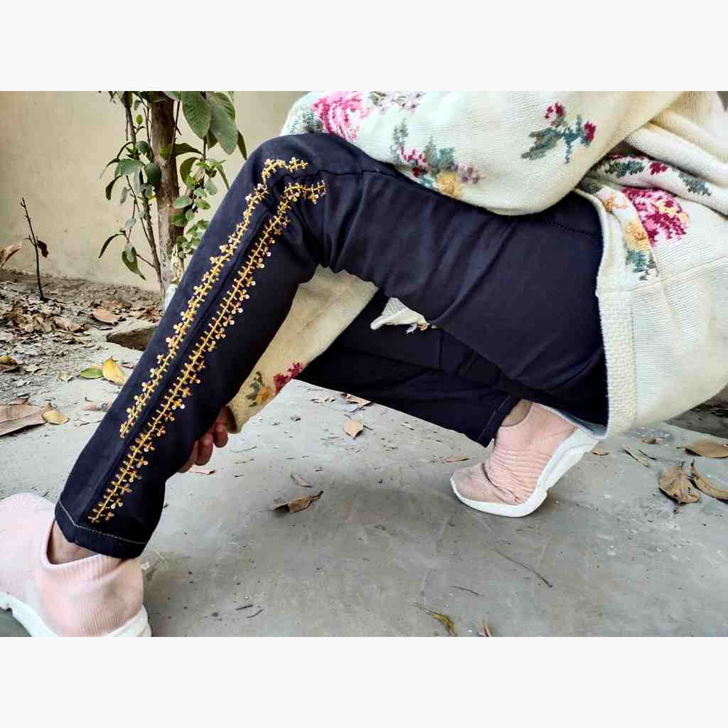 Denim Jeans with Beautiful Hand Embroidery   IMG # 1
