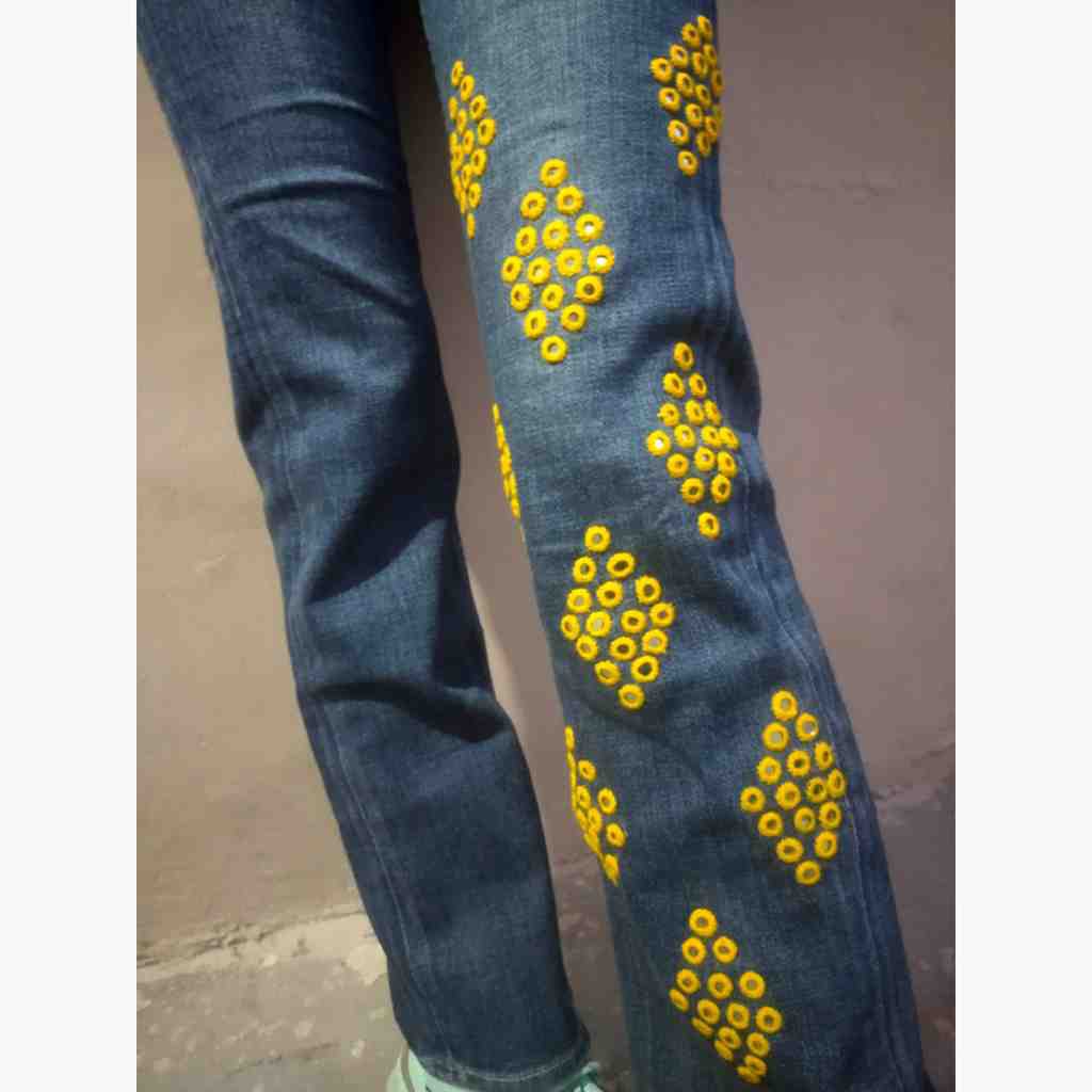 Denim Jeans with Beautiful Hand Embroidery   - Duplicate IMG # 1