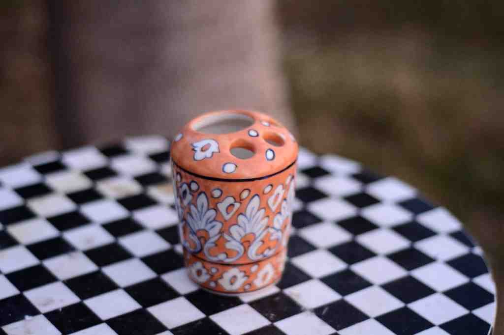 Blue pottery Pen holder / Brush holder - Duplicate IMG # 1