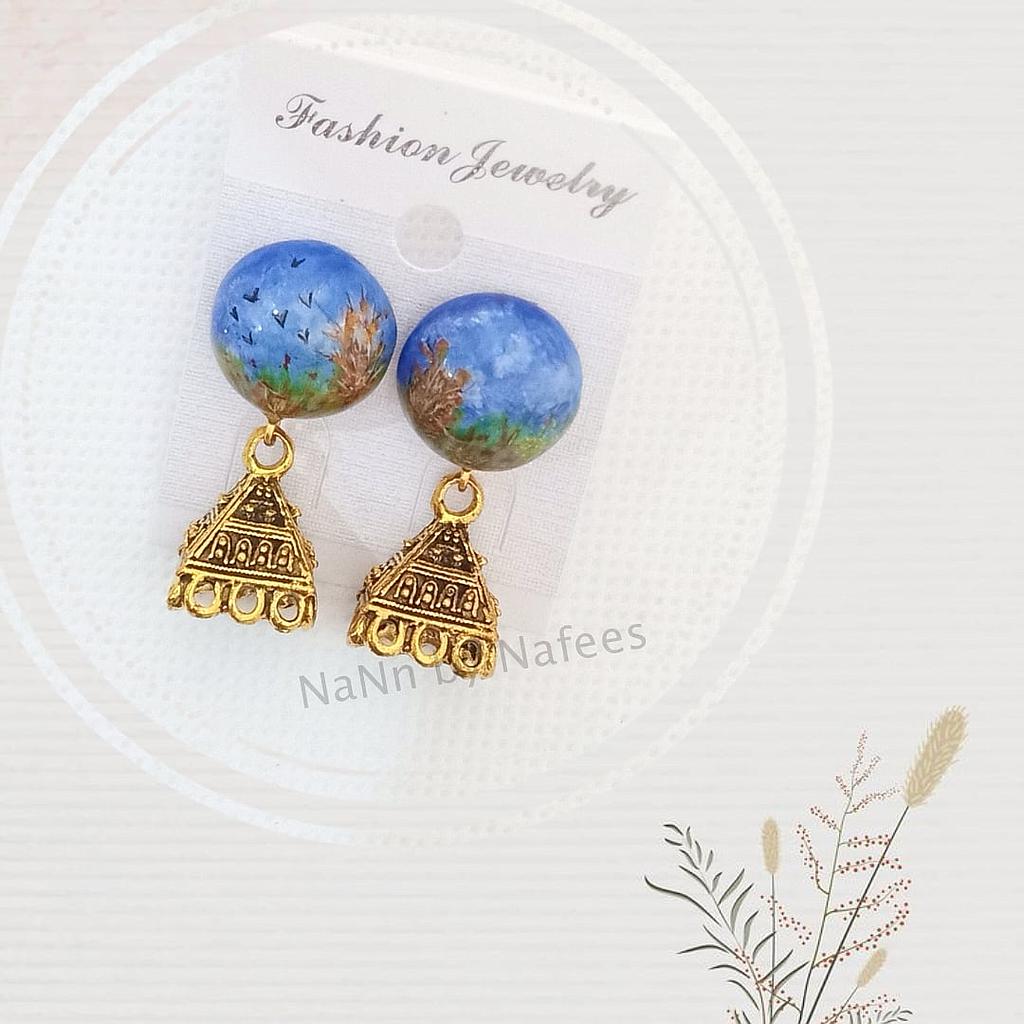 Hand painted scene jhumki earrings