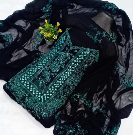 Bottle Green Embroidery with Sheesha (Unstitched)