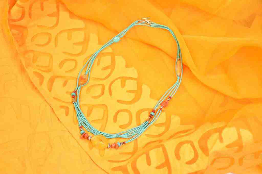 Turquoise and Amber Mala