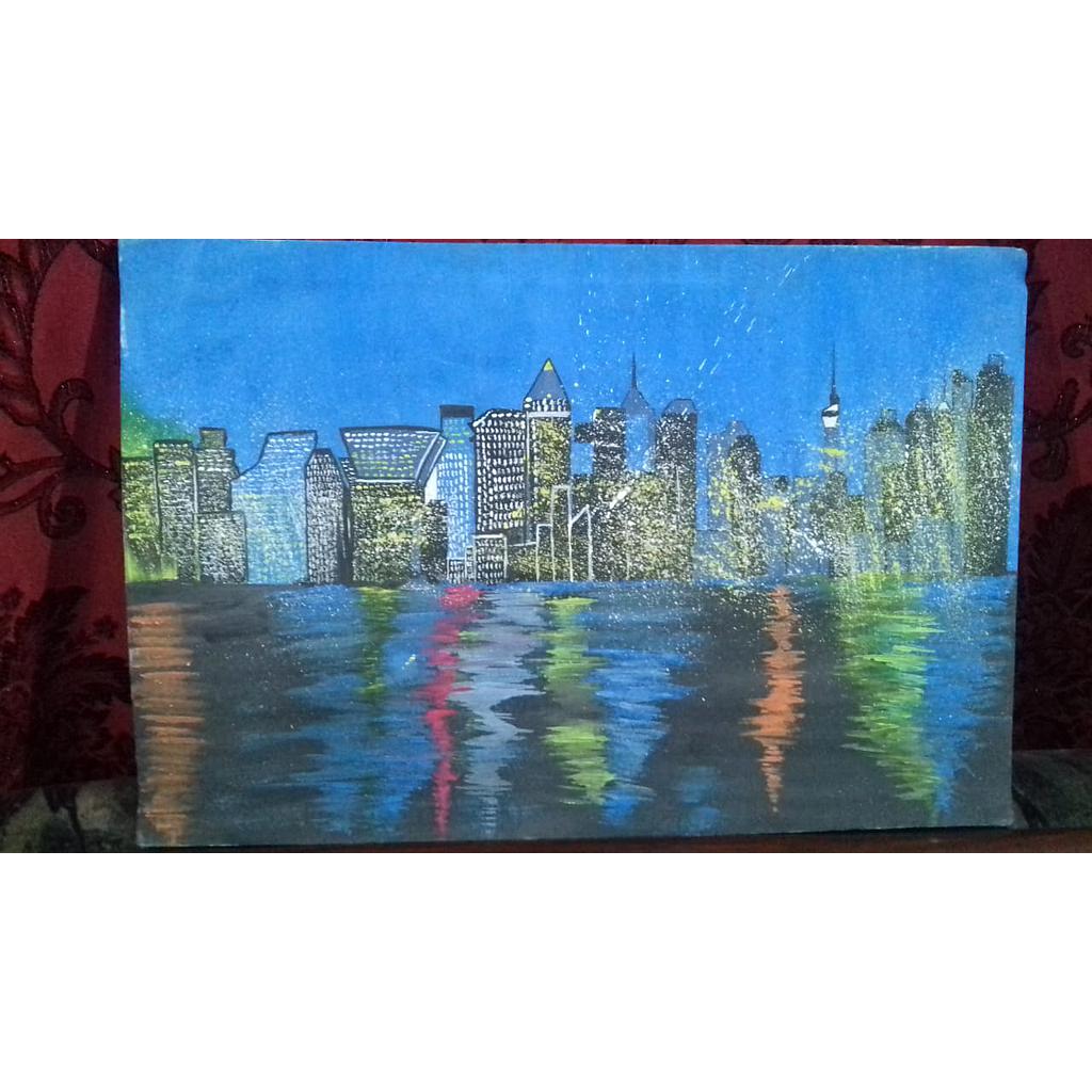 Handmade painting of city