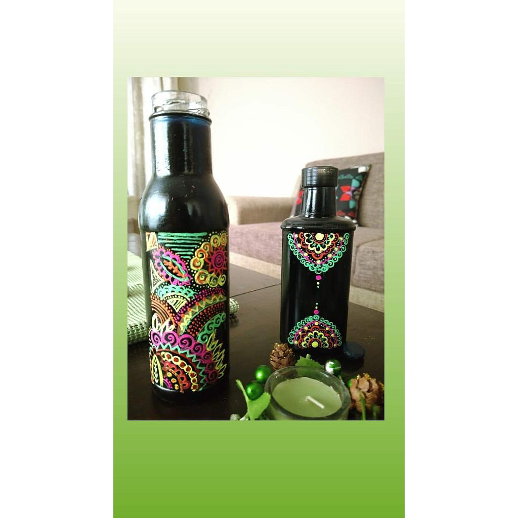 2pc BLACK Bottles set with neon details.