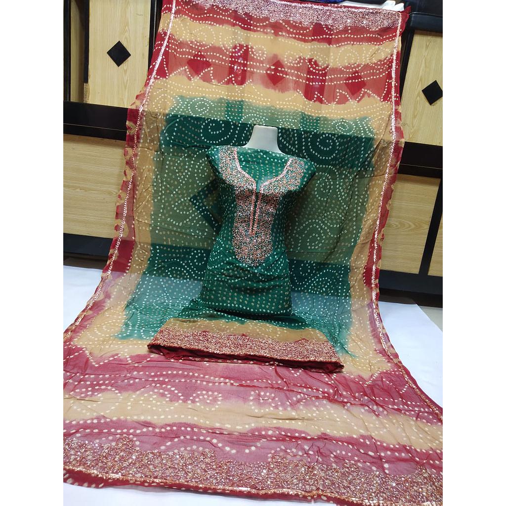 bandhani dress kundan gota