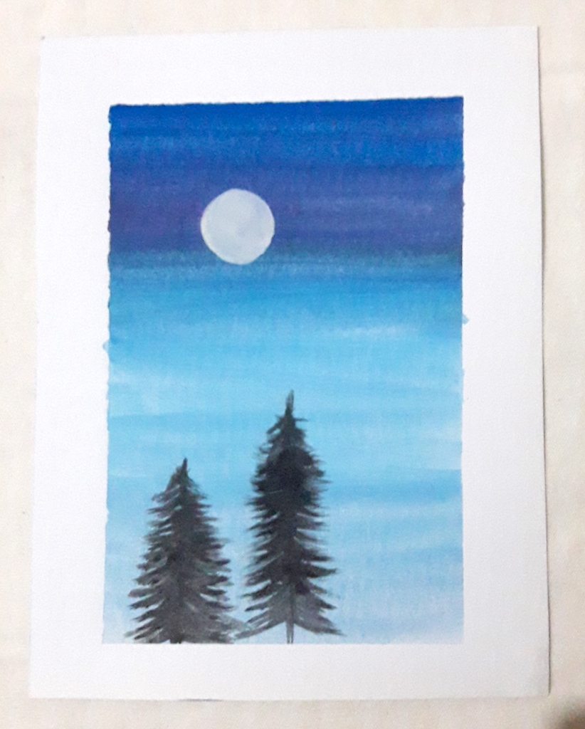 Mini postcard painting: blue night