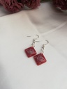 Red & Silver Square Earrings