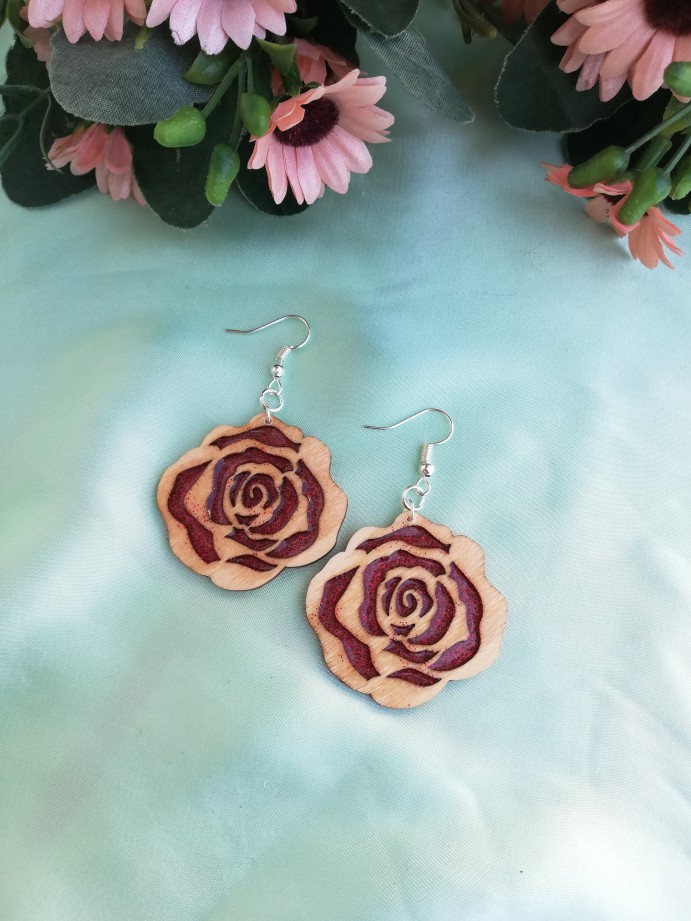 Wooden Rose Resin Earrings