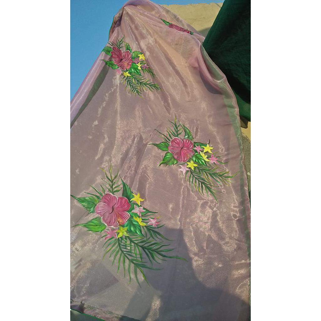 Mauve pink handpainted dupata