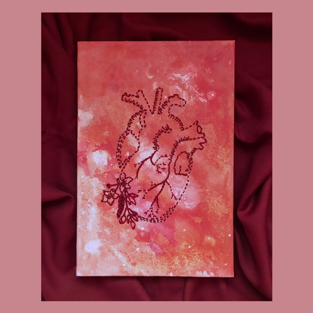 Fluid art and embroidery on canvas