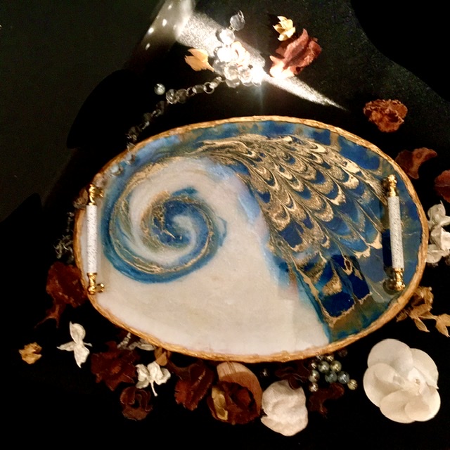 Blue peacock resin tray