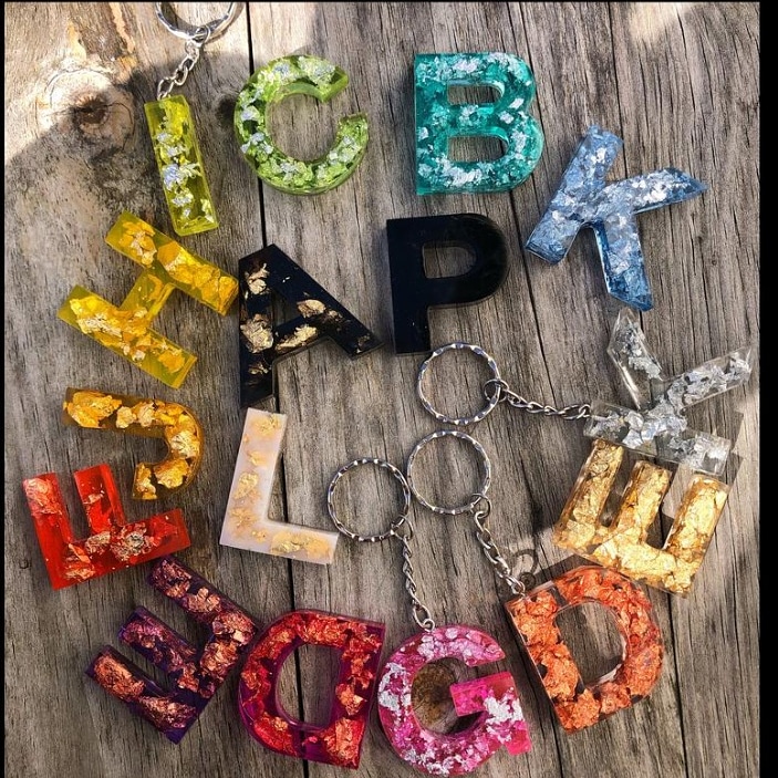 Personalized  Key Chain - Letter Name Keychain - Real Flower Resin Accessory
