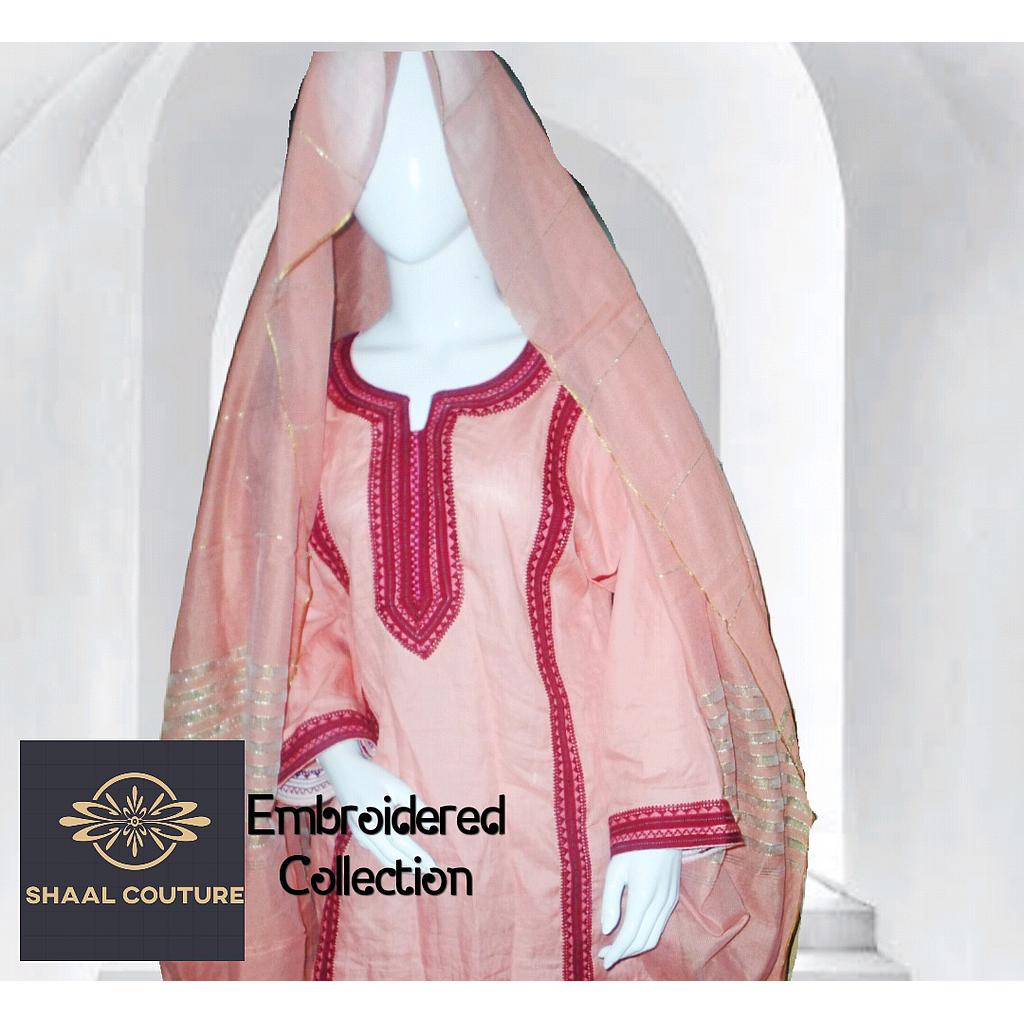 Pink Embroidered Stitched