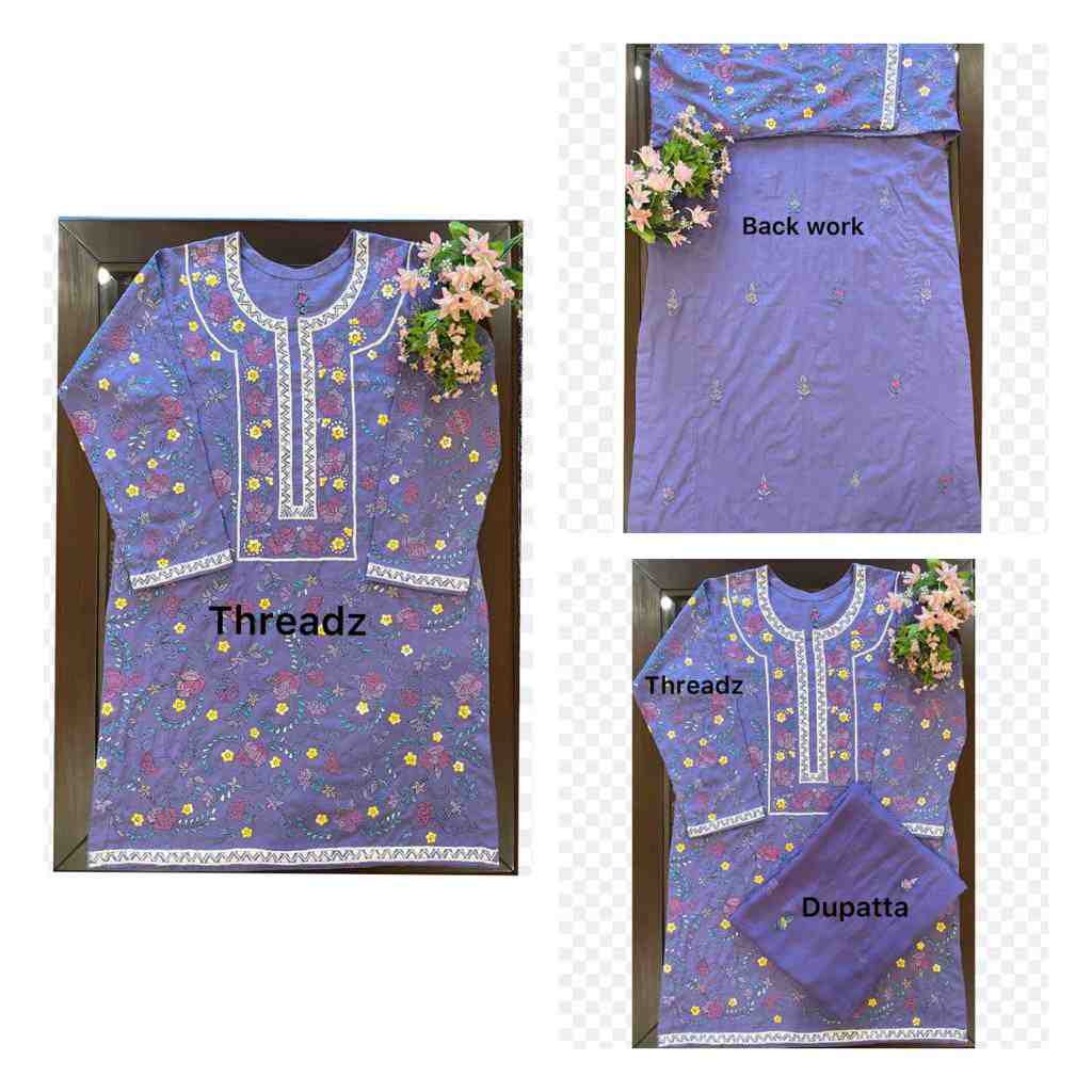 Hand-embroidered Shirt and Dupatta with Kantha Work