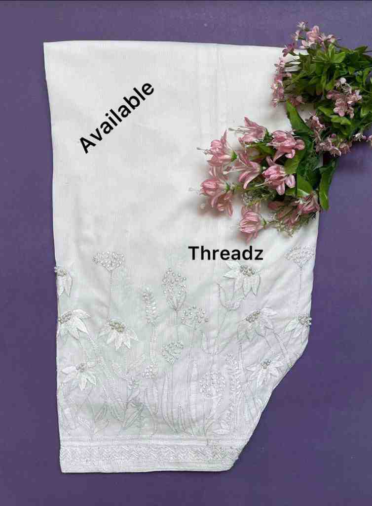 Hand Embroidered Shalwar with Satin Stitch and Pearls Work