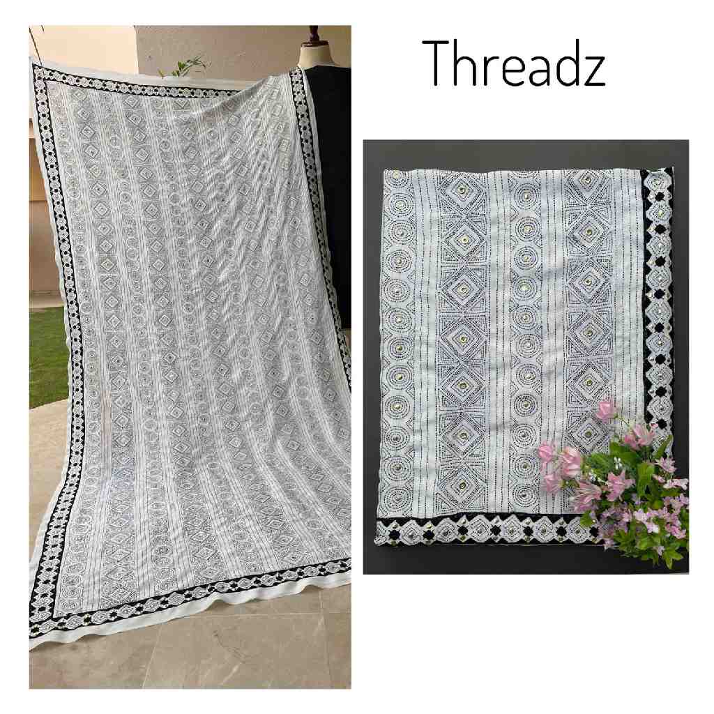 Embroidered Shawl with Mukesh and kantha work