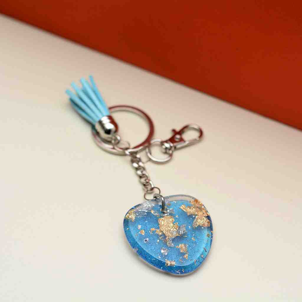 Resin Art Heart Shaped Keychain with Tussle
