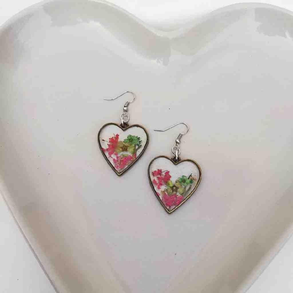 Real Flower Heart Earrings 
