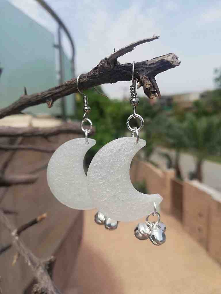 White Resin Moon Dangles 