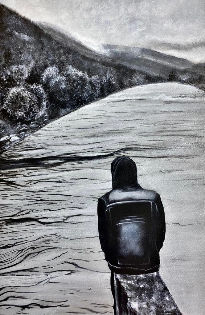 Black and White Painting Sea of Solitude