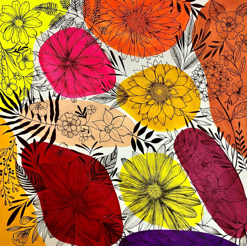 Mixed Media Boho Floral Art on Paper