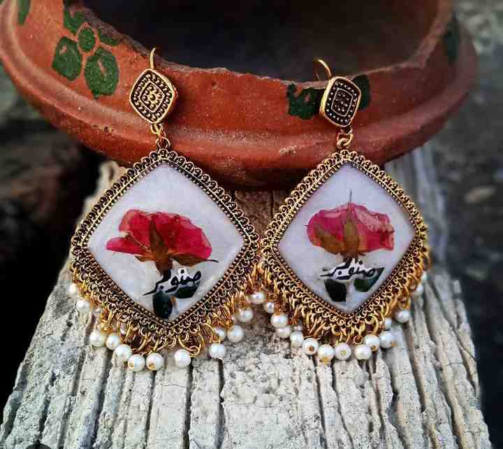Name inside Real Rose Jhumkas