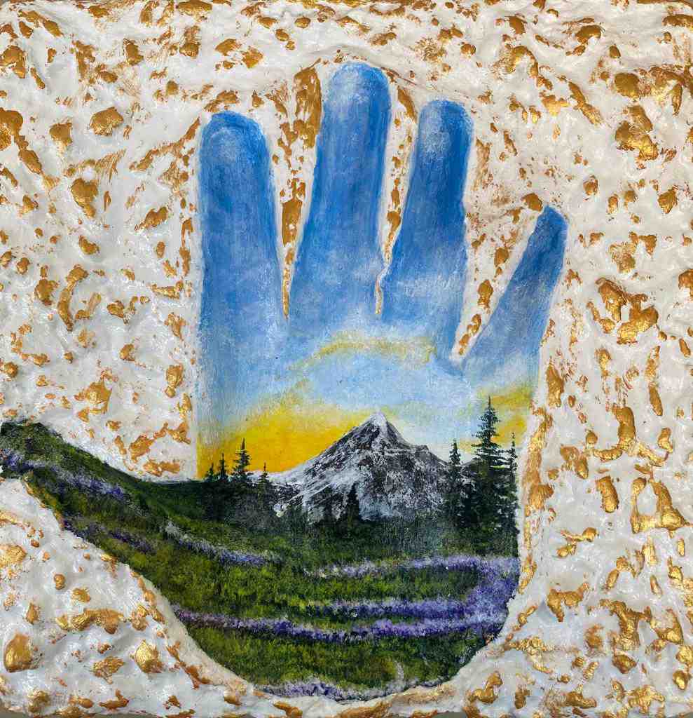Mountainous Landscape Handprint Texture Art