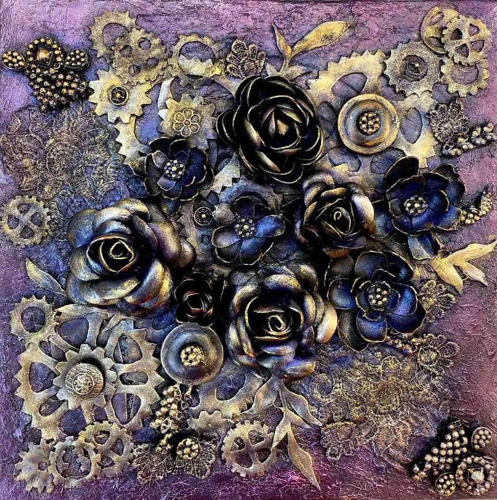 Steampunk Vintage Floral Art on Canvas