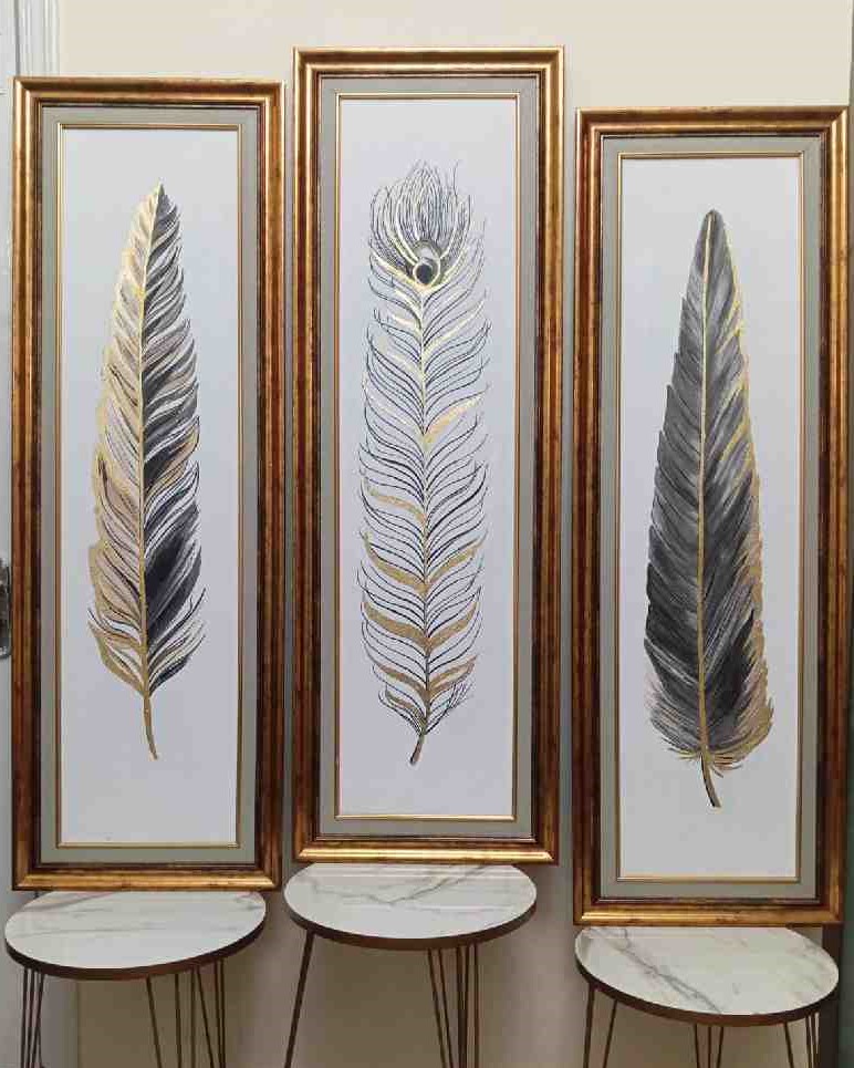 Modern Art Feather Painting Set of 3