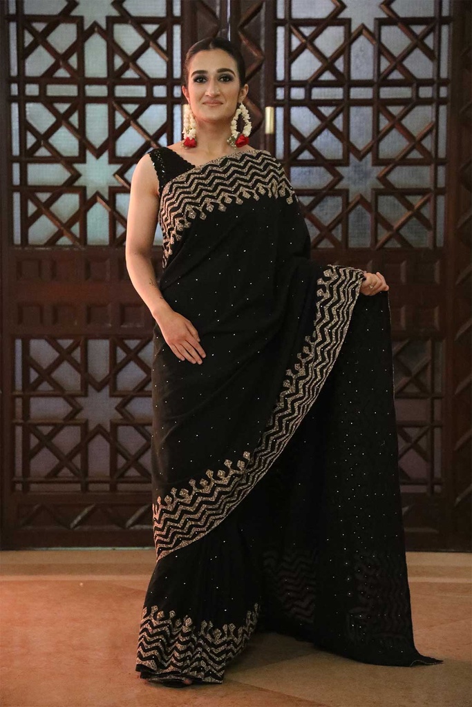 Ajrak Applique Sarree
