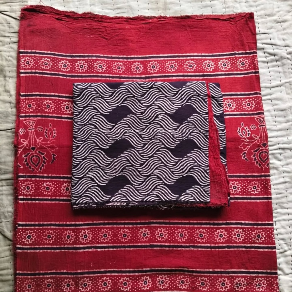 Ajrak natural dye, block print, 2 piece unstitched suits