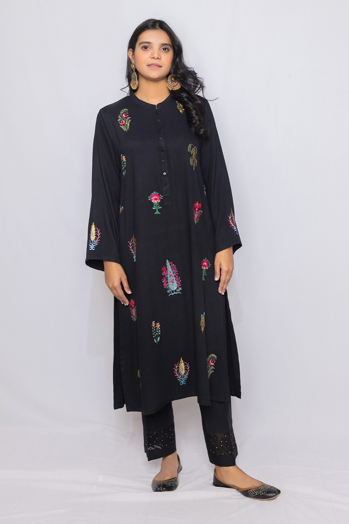 Black Long Embroidered Shirt